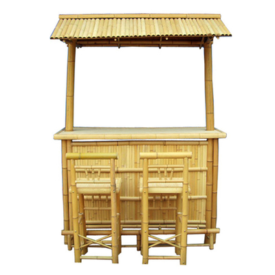 상용 야외 Bambu Tiki Bar Kit 지붕과 병 래크 음료, 뒷받침과 함께 대나무 의자