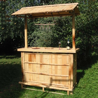 상용 야외 Bambu Tiki Bar Kit 지붕과 병 래크 음료, 뒷받침과 함께 대나무 의자