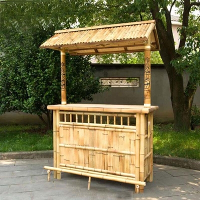 상용 야외 Bambu Tiki Bar Kit 지붕과 병 래크 음료, 뒷받침과 함께 대나무 의자