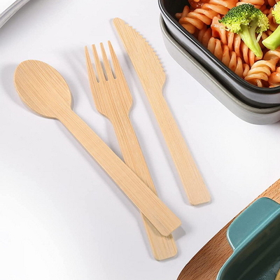 환경 친화적 칼붙이 대나무 원료 버릴 수 있는 식기류 세트 나이프는 스푼을 분기시킵니다