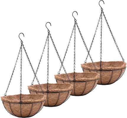 코코넛 코코이어 매달린 플랜터 야외,코코 라인어 매달린 냄비와 함께 금속 와이어 바구니 실내 식물